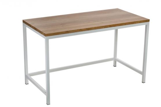 Biurko Hooper 120x60 cm białe profil 30m blat lakierowany dąb naturalny